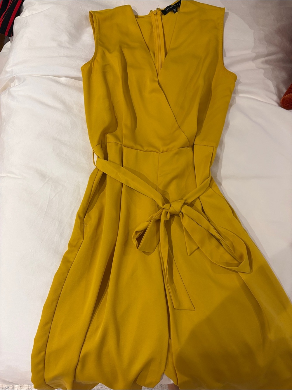 Dynamite Mustard Yellow Sleeveless Wrap-Front Mini Dress